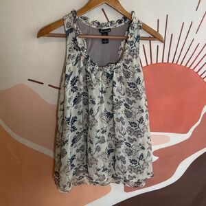 Ella Moss Medium Silk Blend Floral Ruffle Gray Scoop Neck Tank Top Blouse Womens
